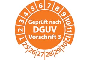 ‎FAST-LABEL Prüfplaketten Geprüft nach DGUV Vorschrift 3, Vinylfolie, Prüfaufkleber, Prüfetiketten, Plaketten DGUV V3 (20 mm Ø, Orange, 250)