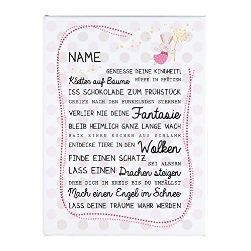 geschenke-online Leinwand mit Sprüchen zur Geburt eines Mädchens als Babygeschenk mit Namen