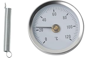 CLOUDPOWER Clip on Pipe Thermometer, 0-120℃ Stainless Steel Clamp-on Tube Thermometer, On Tube Heating Spring 63mm, Clear Dial Display, Easy Installation