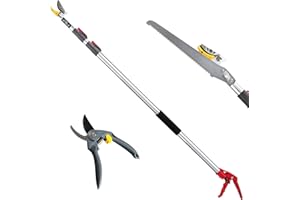 campMax 1.4-3m Extendable Tree Pruner with Pole Saw Pruning Shear, Telescopic Long Reach Pruner Tree Trimmer with Bypass Clippers, Lightweight Adjustable Fruit Picker for Tree Branch Cutter