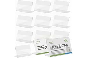 TAPKUA 25 Pezzi Espositore da Tavolo Inclinati, 10x6 cm Espositore in Acrilico Trasparente, Supporti per Presentazioni Cartelli, Visualizzazione Portanome per Carta, Schede, Immagini, Menù ecc