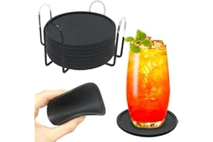 LIANSUM Silikon Untersetzer Gläser rund 8er Set, Glasuntersetzer in schwarz mit Halter. Coasters für Getränke, Tassen, Bar, Teetassen und Flaschen. Tassenuntersetzer. Untersetzer gläser silikon