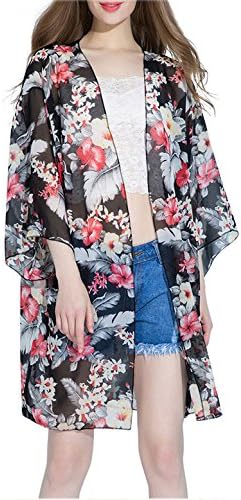 Beach Cover Up,Floral Printed Women Swimwear Beachwear Swimsuit Beach Dress,Loose Bohemian Chiffon Kimono Cardigan Bikini Covers Up,Pink Flower