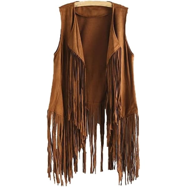 Gilet Femme En Daim Synthétique Avec Franges - Style Cowboy Vintage & Ethnique - Cardigan Sans Manches Long - Rouge, Brun, Blanc, Beige, Rose Vif