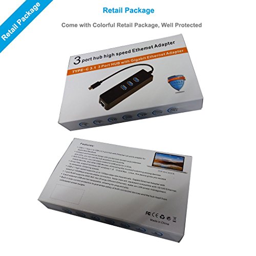 Mini-USB-C 3.1 Typ C-Hub mit drei USB 3.0 Ports RJ45 LAN-Ethernet-Netzwerk-Port-Max 1000 Mbps BSR International - 7