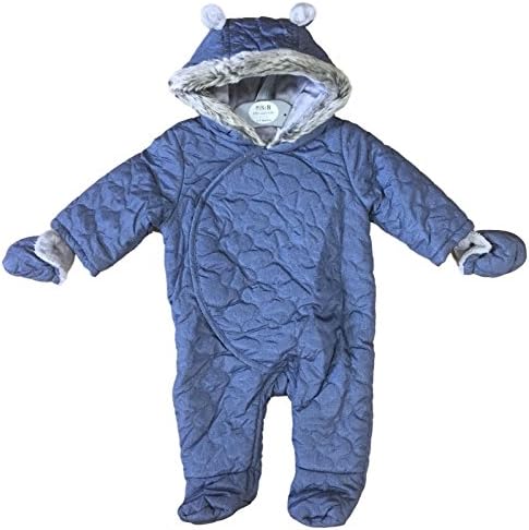 ex BHS Baby Boys Snowsuit Quilted Hooded All In One RRP £22. Steel Blue