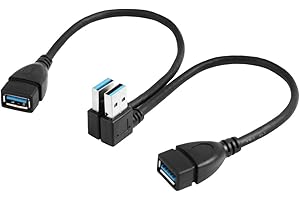 BOLONGKING Kabel przedłużający USB 3.0, 20 cm lewy i prosty kąt 90 stopni adapter typu A męskie do żeńskie szybkie połączenie 2 szt.