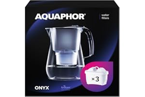 AQUAPHOR Wasserfilter Onyx Schwarz inkl. 3 MAXFOR+ Filter I 4,2L Wasserfilter in Glasoptik I Karaffe I Reduziert Kalk & Chlor