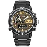 QRMH Herren-Sportuhr Schwarzes Doppeltes Uhrwerk mit Kunststoffarmband Wasserdichte Leuchtkalender-Wochenanzeige,A