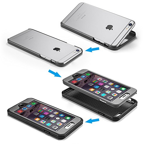 Funda para apple iPhone 6 6s 360   Integral Para Ambas Caras CLOUDSTOO  GRATIS Protector de Pantalla de Vidrio Templado -- NEGRO GRIS 