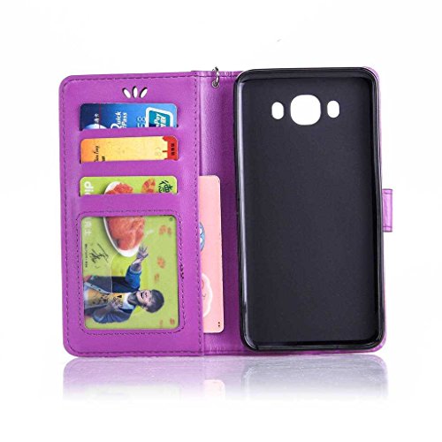 Galaxy J7 2016 Hülle Ledertasche [mit Frei Hartglas Displayschutzfolie], KKEIKO® Schutzhülle PU Leder Tasche Hülle Case für Samsung Galaxy J7 2016, Wickelfalz Handyhülle mit Bändselloch Standfunktion Karteneinschub und Magnetverschluss, Kratzfeste Lederhülle Flip Wallet (Violett #10) - 4