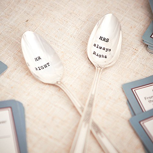 Wedding/Anniversary gift - Vintage hand stamped spoons - Mr Right/Mrs Always Right