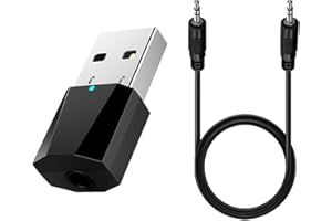ZESCYHA Adaptateur Bluetooth USB 5.1, Clé Bluetooth PC avec Câble Audio 3,5 mm Microphone Intégré, Récepteur Dongle Audio sans Fil Mini Portable, Prise en Charge USB/AUX pour Stéréo PC Casque TV