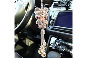 PTNKUIIY Kristall Diamant Rückspiegel Ornament mit Bling Strass Anhänger, Auto Spiegel Dekoration zum Aufhängen für Innen, Hängende Dekoration für Frauen & Männer, Gold