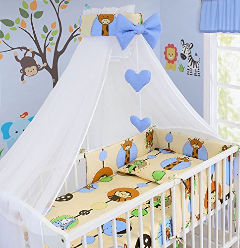 LUXURY 10Pcs BABY BEDDING SET COT PILLOW DUVET COVER BUMPER CANOPY to Fit Cot Size 120x60cm 100% COTTON (Jungle)