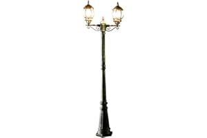 Lampadaire d'extérieur Brest doré vieilli au design de candélabre en style rustique à 2 lumières E27 H:2,1m IP44 parfait pour le jardin