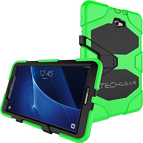 TECHGEAR® (Schutzhülle für Samsung Galaxy Tab A 25,7 cm 2016 (SM-T580 Serie) Robuste Schutzhülle Design Stoßfester Panzer lange Überlebenszeit mit abnehmbaren Ständer Schule, Kids, Bauunternehmer Fall grün grün Galaxy Tab