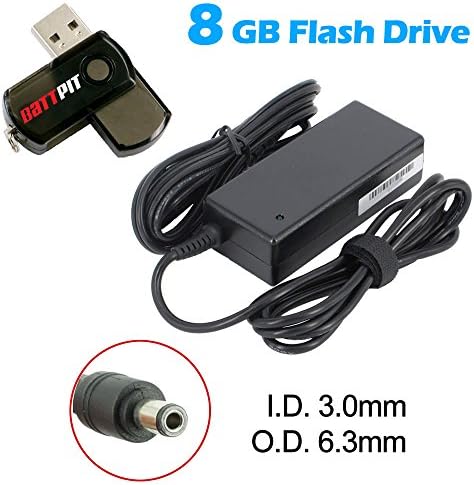 Battpit™ Replacement Laptop Charger for Toshiba Portege A600-S2202 with Power Cord / 15V 4A 60W Laptop Adapter (Fixed D-Tip) / Compatible Power Supply Unit / Notebook Adapter with 8GB Battpit™ USB Flash Drive
