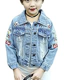 chaqueta vaquera borrego hombre mango Lavable en la lavadora Niñas Denim Cazadora Bordado Vaquera Jeans Larga Chaqueta De Mezclilla Azul Claro 120CM