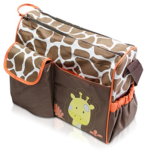 Preisvergleich Produktbild Wickeltasche Tragegurt und Wickelunterlage - Braun"Giraffe" Design - Geräumige Windeltasche zur Kinderwagenbefestigung