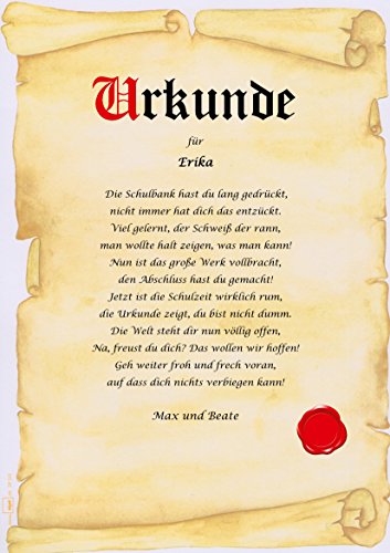 Urkunde persönliche Geschenk Karte Realschule Schule Abschluss Prüfung Pergament div. A4 Papier Motive - 3