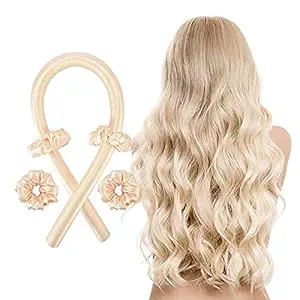 Anasvi Silk curling ribbon, heatless hair curling set with2 Scrunchies, silk satin curler ribbon set, heatless curls(pack of 1) (cream)