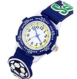 Kinderuhr Vinmori,Kinder Armbanduhr für die Jungen Mädchen, 3D Zeit Lehrer Kleinkind Watch Cartoon, Cartoon großen Fußball Muster Silikon Band wasserdicht Quarzuhr, Kinder (blau)