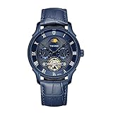 ZYWTZ® Mechanische Uhr Für Herren Hochwertiges Lederband Multifunktions-Zifferblattdesign Geeignet Für Männer,Blue