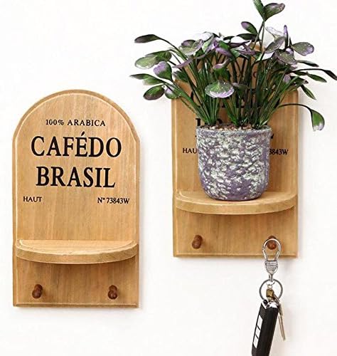 Piontth Retro Wooden Wall Storage Rack Organizer Wall Bracket Hanging Flower Pot Racks Home Living Room Wall Decor