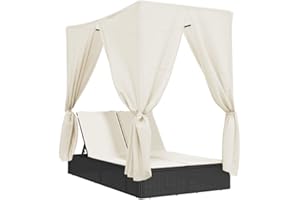 vidaXL Cama doble con techo y cojines ratán artificial negro