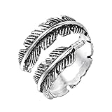 Zustand: hochwertig. - Vintage-Ring mit klassichem Federdetail im Punk-Stil für Frauen und Herren, aus 925er-Sterlingsilber