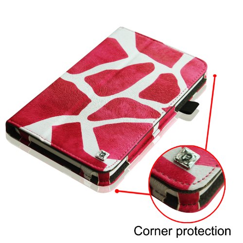 [Eckenschutz] Fintie Samsung Galaxy Tab 3 7.0 Lite T110 T111 T113 T116 Hülle Case – Slim Fit Folio Bookstyle Kunstleder Schutzhülle Cover Tasche mit Ständerfunktion für Tab 3 Lite 7.0 Zoll Tablet, Giraffe Pink - 3