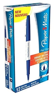 Papermate Flair Fine Feutre Stylo Pointe Fine Bleu- Lot de 12