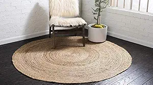 SANA Handloom Furnishing Handwoven Jute Oval Rug, Natural Fibers, Braided Reversible Carpet for Bedroom Living Room Dining Room (Jute, 35 cm)