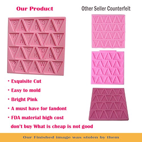 Vivin Brief Flagge Bunting Silikon Dekorieren Schokoladen-Kuchen-Form-Fondant-Backen – Rosa 4 „x 4“ - 4