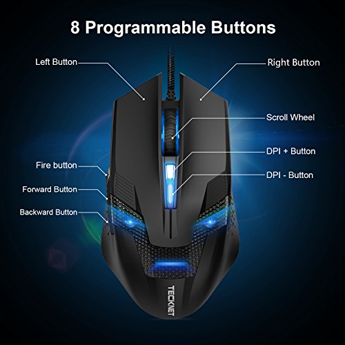 TeckNet Rat  n Gaming Raptor Pro 7200DPI Rat  n   ptico para Gaming Programable Gaming Mouse  8 Botones programables  LED Personalizable  Interruptores Omron Micro