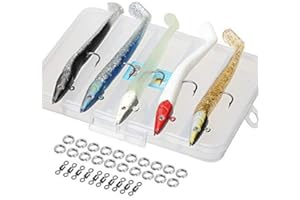 DONQL Cebos de pesca suaves con cabeza de plomo anzuelo, sidewinder Sandeel ruibarbo natillas de mar señuelos de pesca con caja (paquete de 5)