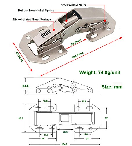 Qrity 4 Piezas 90° Kitchen de Bisagras para Armario o Puerta bisagras