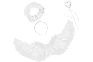 GugnRyAc Angel Wings and Halo Magic Wand for Kids - Angel Halloween Fancy Dress Costume Christmas Cosplay Party (White)