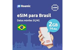 Roamic eSIM Brasil para Viajeros - eSIM para Brasil - Datos Móviles en 5G/4G y Conexión de Alta Velocidad (2GB - 14 Días)