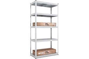 ‎BAUDIM baudim - Metallregal: Flexibles Stahlregal für Lager und Garten, 875 kg 5 Metall-Böden verzinkt, Robustes Steckregal, Platzsparendes Lastenregal für effiziente Organisation,180x90x45 cm