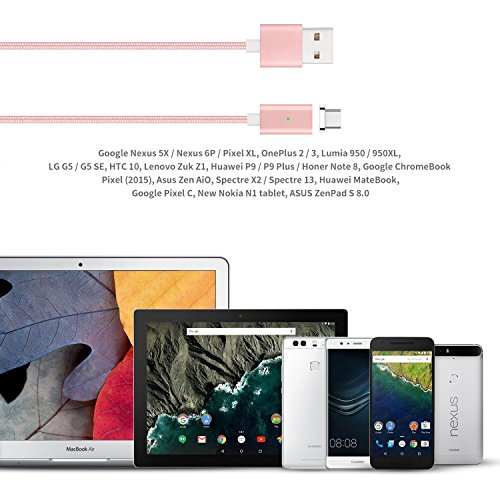 [Die neue Version]Magnet USB C Kabel auf USB 3.0 A- Lebenslange Garantieserie -TUOYA Magnetisches USB-C Ladekabel- Fast Charging-Magnetisches Type C Ladekabel Kabel – Type C Datenkabel Hochwertig mit LED Statusanzeige für Android Smartphones OnePlus 3 Huawai Mate Honor Google Pixel Nexus HTC Xperia Samsung Galaxy Type-C-Geräten (1*Pack Pink) - 6