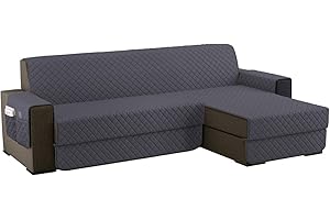 sevi's Housses de Canapé Dangle 250cm Gauche/Droit Universel Impermeable avec Accoudoirs, Réversible Protégé Canapes -Gris Foncé