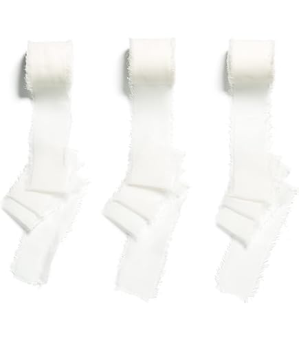 TONIFUL Seiden-Chiffonbänder Set, 4 Rollen In Beige & Cremetönen, Je 4,5 M, Mit Fransen