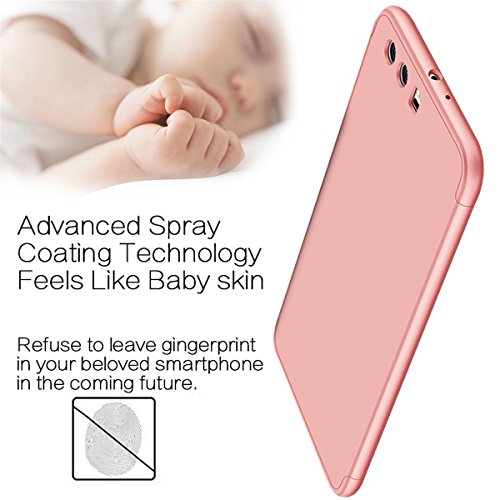 Qissy Carcasa Huawei P10  3 in1 Todo Incluido Anti-Scratch Anti-Huella Dactilar a Prueba de Choque 360 PC Protective Case Cover Skin para Huawei P10 P10 Plus  Huawei P10  Rosa or 