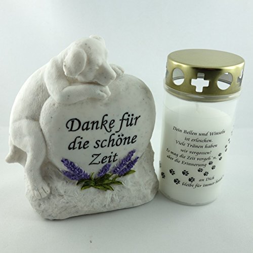 Set für Hundegrab, Grabschmuck mit Tiergrab Kerze. B 14cm. 2er Set - 3
