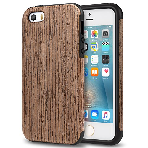 TENDLIN Funda iPhone SE Grano de Madera Silicona TPU H  brido Suave Carcasa para iPhone SE 5S 5  Rosa Negro