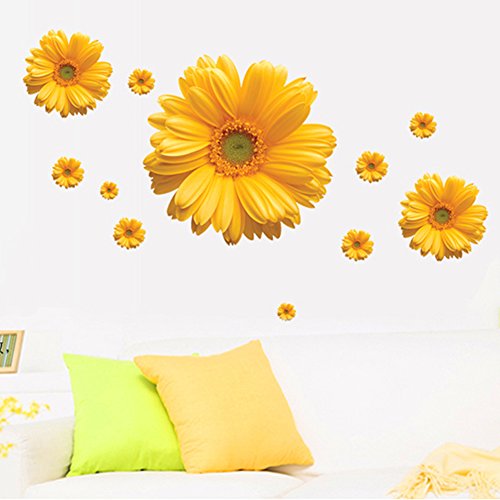 LianLe 45*60cm Blumen Gänseblümchen Wandtattoo Wandaufkleber Wandsticker Abnehmbar für Wohnzimmer Kinderzimmer Schlafzimmer Dekoration (Gelb)
