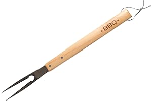Fackelmann Tenedor de Barbacoa, Parte funcional en Acero Inoxidable y Mango de Madera, adecuado para Asar, Hornear y Trinchar Carne, 42 cm de largo, 1 ud