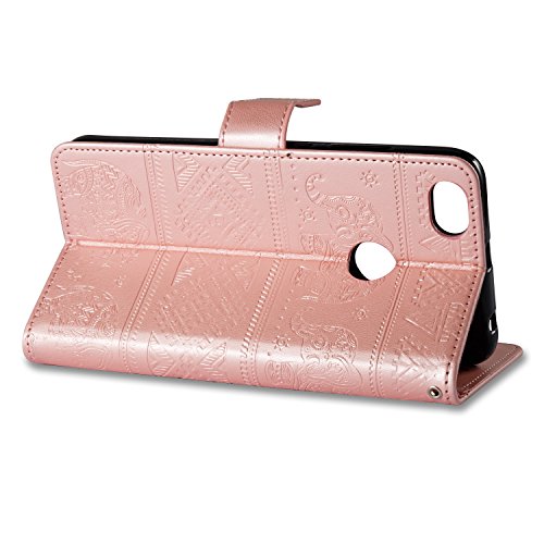 Cover Xiaomi Redmi Note 5A, Custodia Xiaomi Redmi Note 5A Prime, CaseLover PU Pelle Libro Flip Portafoglio Goffratura Elefante Custodia per Redmi Note 5A / Note 5A Prime Interno Silicone TPU Protettiva Caso con Porta Carte Chiusura Magnetica Supporto Funzione Appoggio Cuoio Protezione Copertura (5.5 Pollici) - Oro Rosa